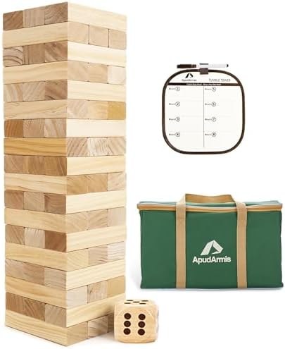 ApudArmis 54-Piece Giant Tumble Tower, 2 ft to 4.2 ft, Natural pine
