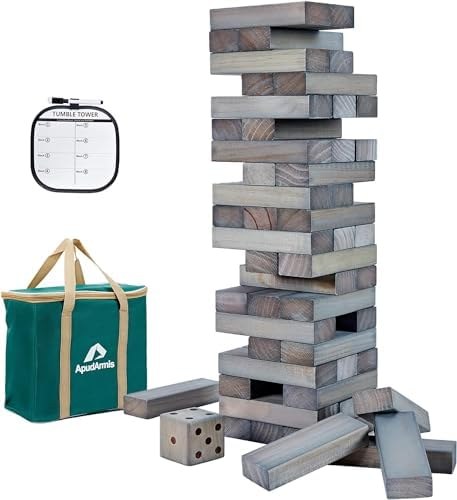 ApudArmis 60-Piece Giant Tumble Tower, Stacks to 5 ft, Gray finish