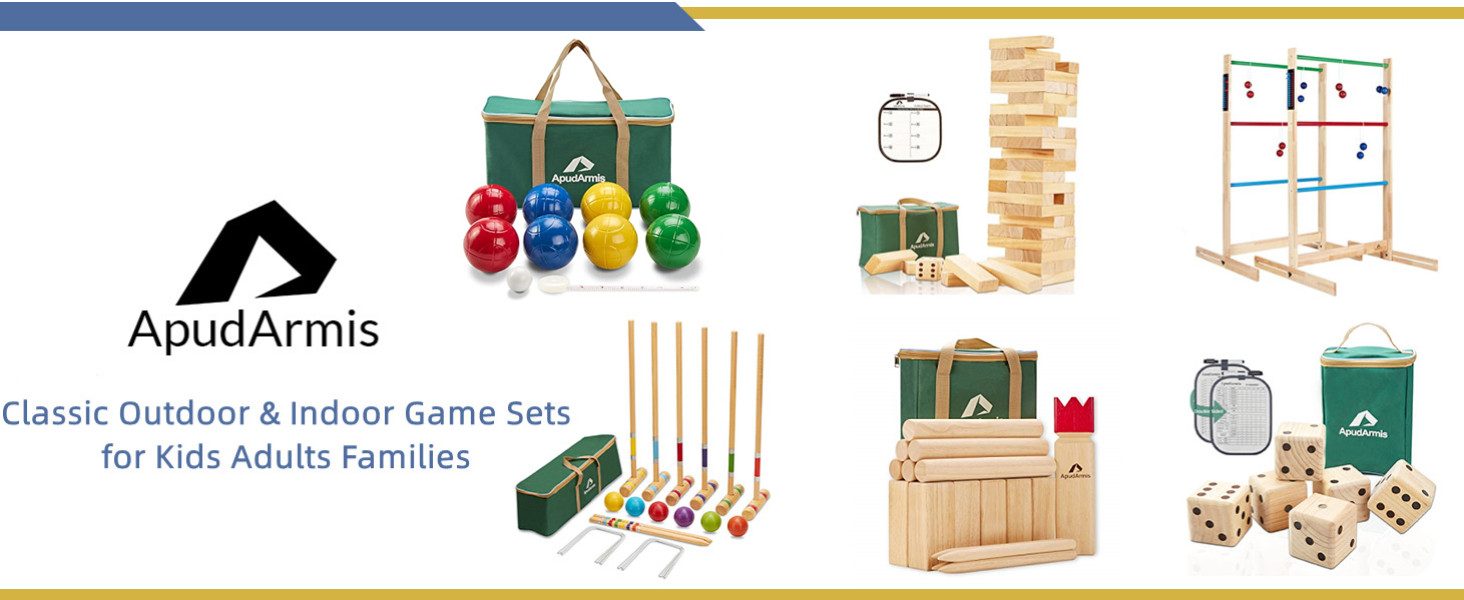 ApudArmis classic outdoor and indoor game sets with their carry bags