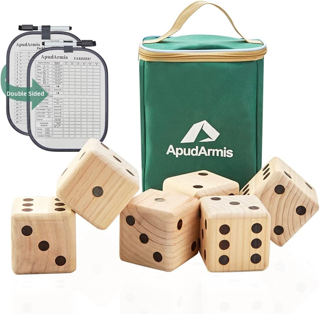 ApudArmis Giant Wooden Yard Dice, 3.5 in